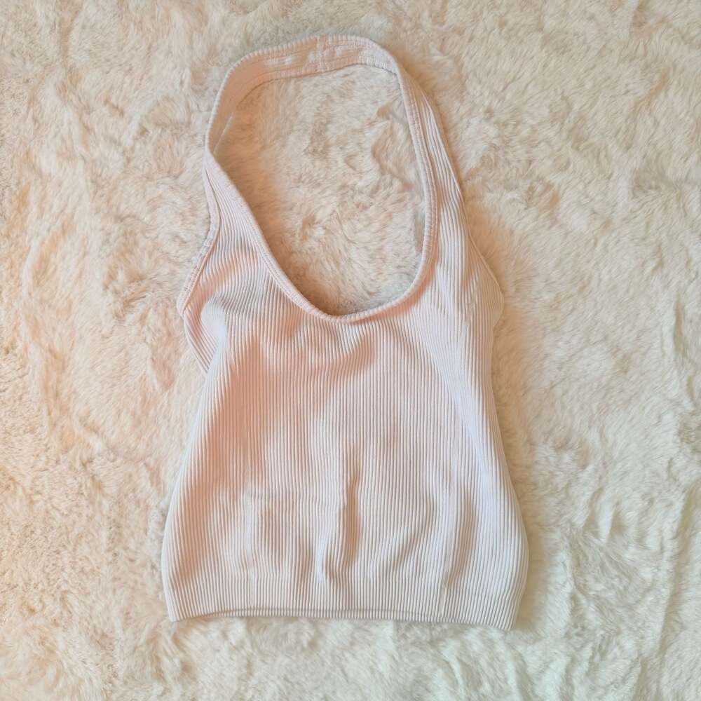 American Eagle Ribbed Knit Halter Crop Top